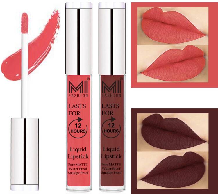 MI FASHION 100% Veg Matte Made in India Liquid Lip Gloss Lipstick Waterproof, Long Lasting Set of 2 - Code-265 Price in India