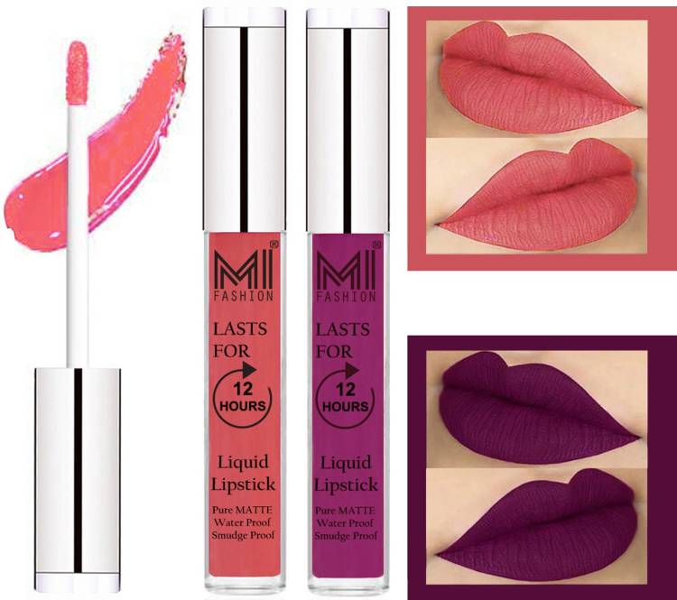 MI FASHION 100% Veg Matte Made in India Liquid Lip Gloss Lipstick Waterproof, Long Lasting Set of 2 - Code-193 Price in India