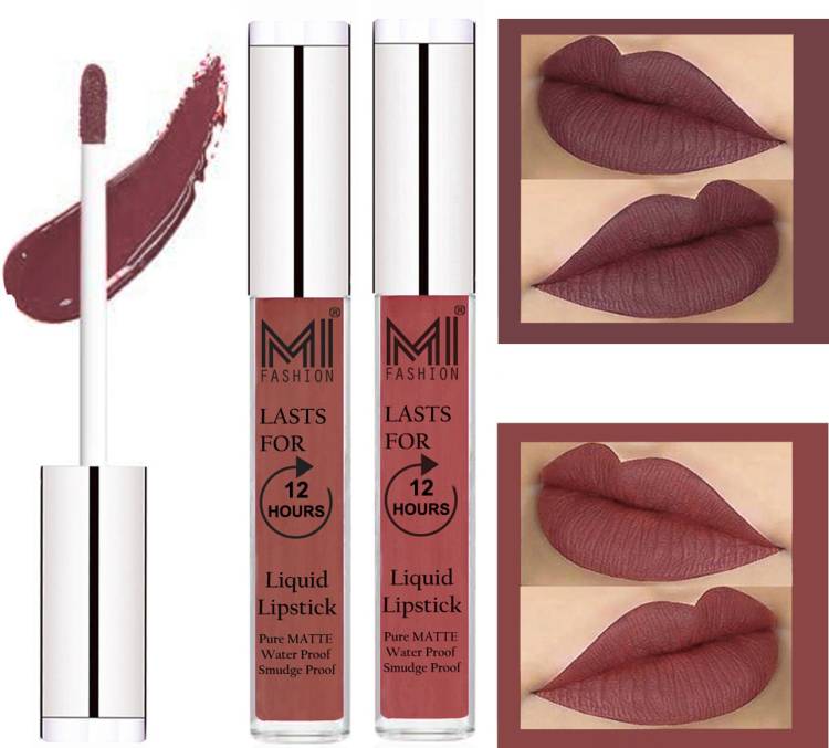MI FASHION 100% Veg Matte Made in India Liquid Lip Gloss Lipstick Waterproof, Long Lasting Set of 2 - Code-008 Price in India