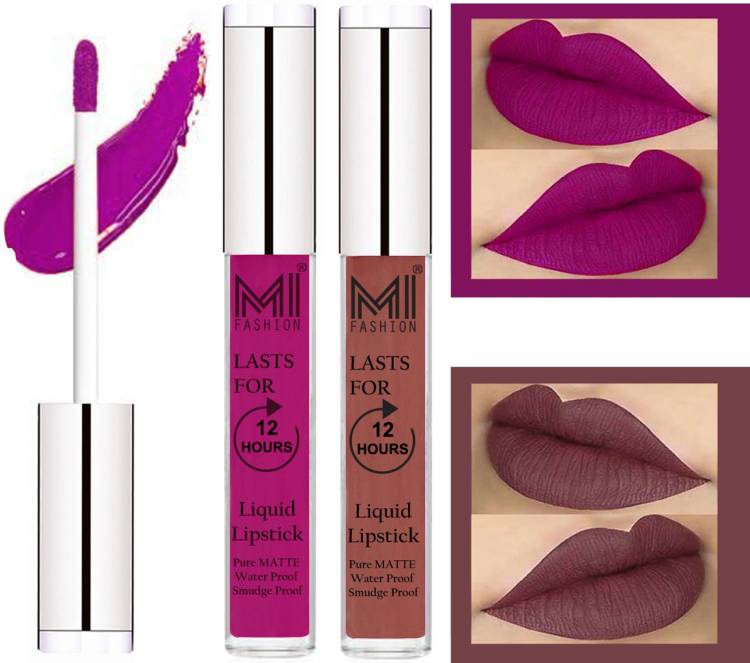 MI FASHION 100% Veg Matte Made in India Liquid Lip Gloss Lipstick Waterproof, Long Lasting Set of 2 - Code-015 Price in India