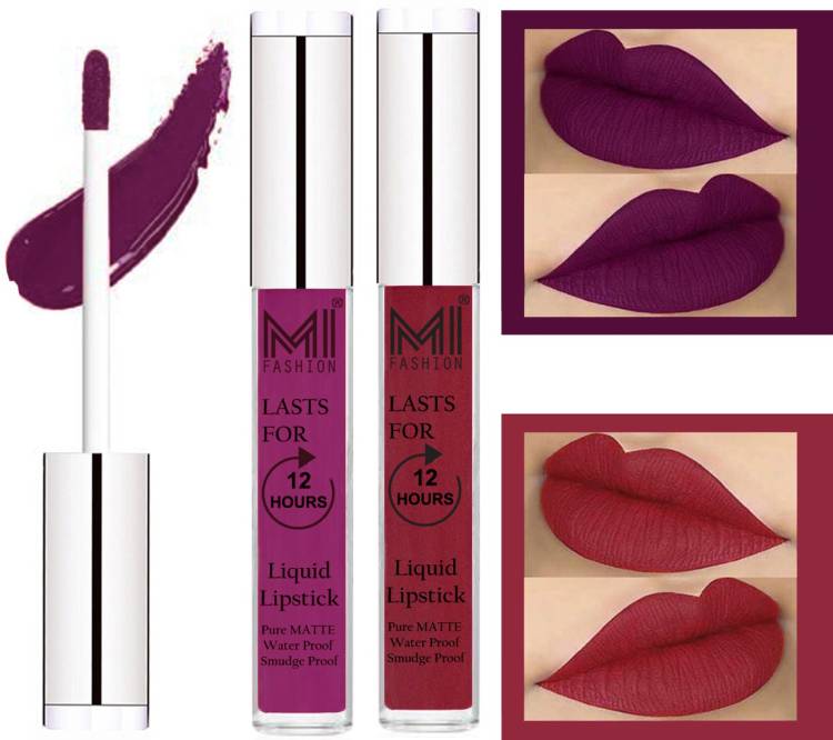 MI FASHION 100% Veg Matte Made in India Liquid Lip Gloss Lipstick Waterproof, Long Lasting Set of 2 - Code-521 Price in India