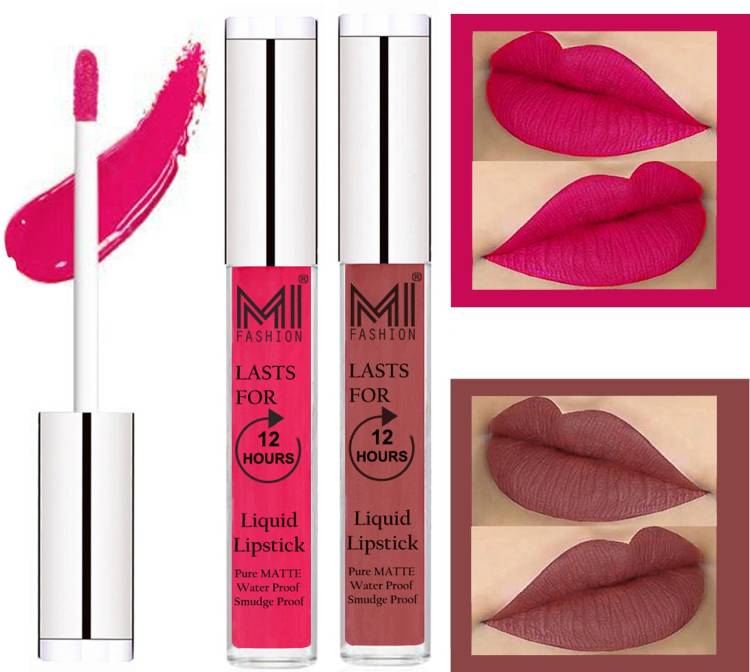 MI FASHION 100% Veg Matte Made in India Liquid Lip Gloss Lipstick Waterproof, Long Lasting Set of 2 - Code-504 Price in India