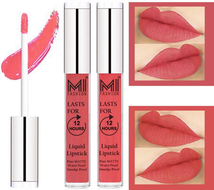 MI FASHION 100% Veg Matte Liquid Lip Gloss Lipstick Waterproof, Long Lasting Set of 2 - Code-174 Price in India