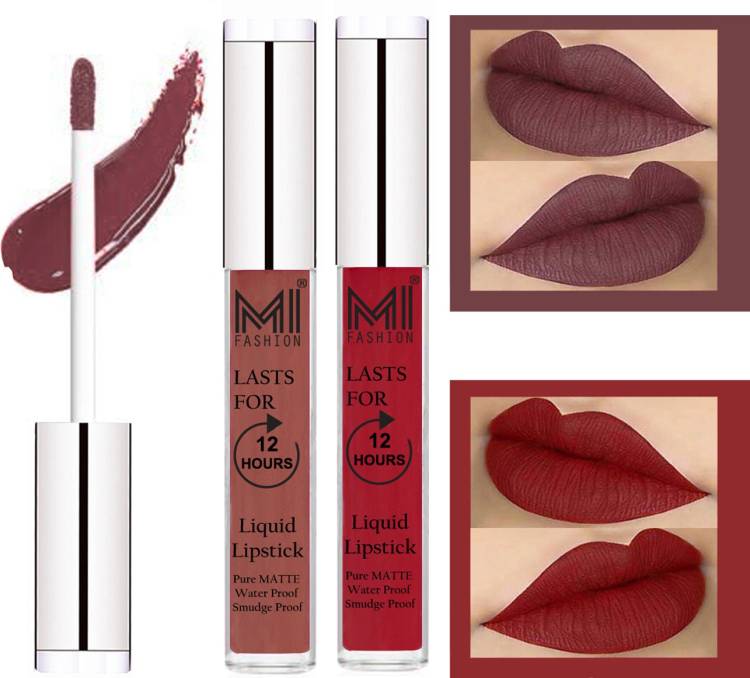 MI FASHION 100% Veg Matte Made in India Liquid Lip Gloss Lipstick Waterproof, Long Lasting Set of 2 - Code-059 Price in India