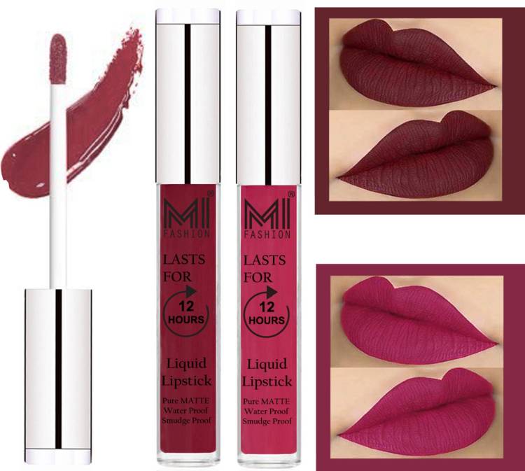 MI FASHION 100% Veg Matte Made in India Liquid Lip Gloss Lipstick Waterproof, Long Lasting Set of 2 - Code-545 Price in India