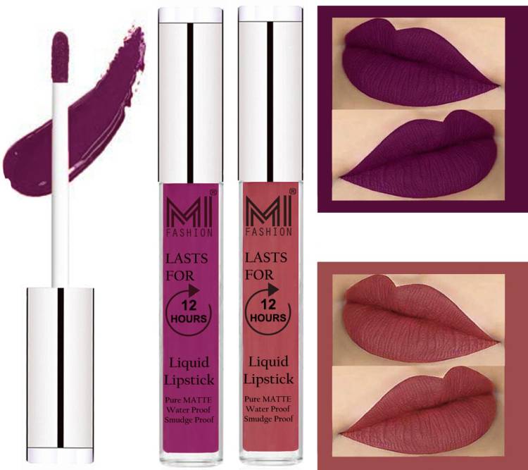 MI FASHION 100% Veg Matte Made in India Liquid Lip Gloss Lipstick Waterproof, Long Lasting Set of 2 - Code-443 Price in India