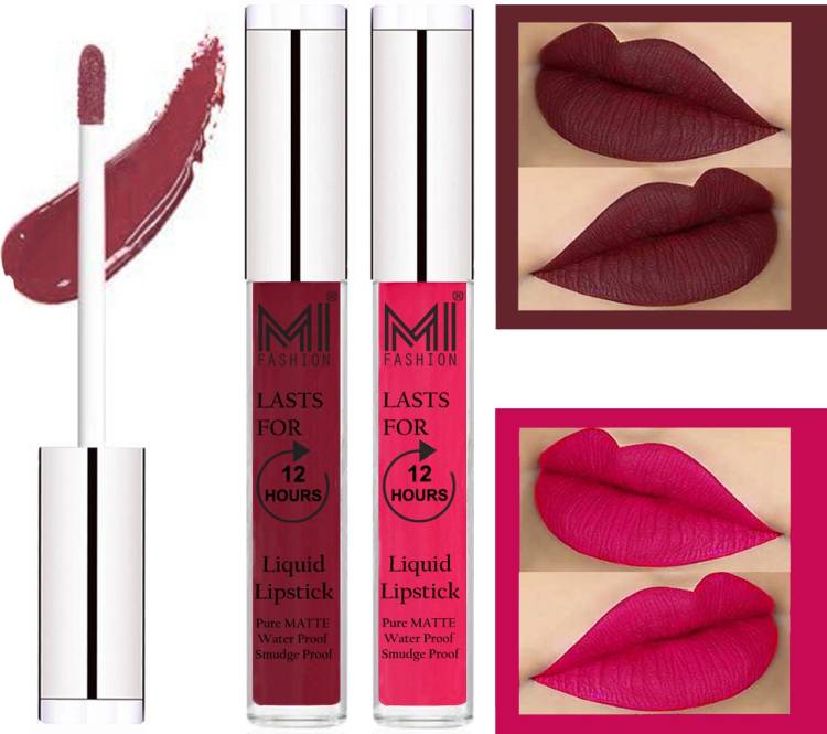 MI FASHION 100% Veg Matte Made in India Liquid Lip Gloss Lipstick Waterproof, Long Lasting Set of 2 - Code-135 Price in India