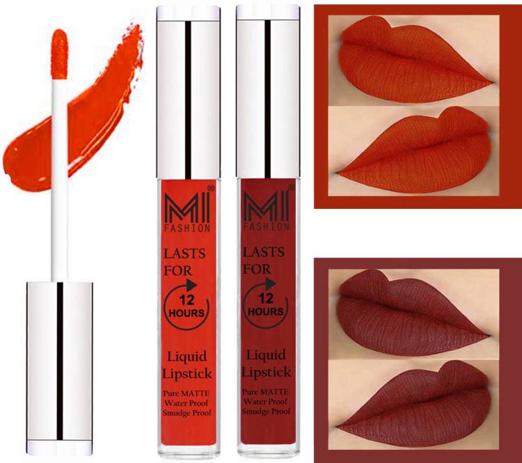 MI FASHION 100% Veg Matte Made in India Liquid Lip Gloss Lipstick Waterproof, Long Lasting Set of 2 - Code-208 Price in India
