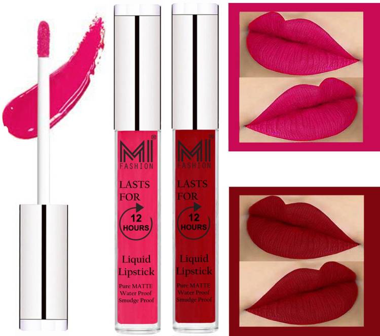 MI FASHION 100% Veg Matte Liquid Lip Gloss Lipstick Waterproof, Long Lasting Set of 2 - Code-474 Price in India