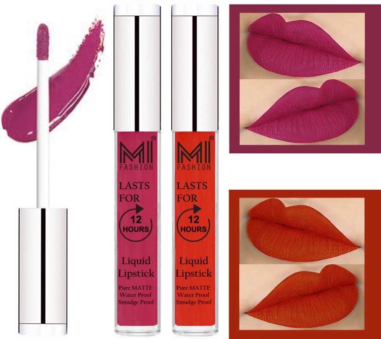 MI FASHION 100% Veg Matte Made in India Liquid Lip Gloss Lipstick Waterproof, Long Lasting Set of 2 - Code-123 Price in India