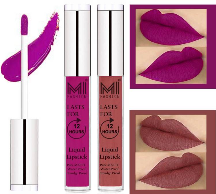 MI FASHION 100% Veg Matte Liquid Lip Gloss Lipstick Waterproof, Long Lasting Set of 2 - Code-105 Price in India