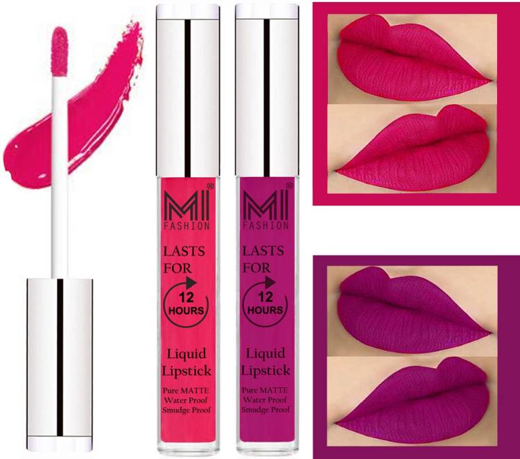 MI FASHION 100% Veg Matte Made in India Liquid Lip Gloss Lipstick Waterproof, Long Lasting Set of 2 - Code-240 Price in India