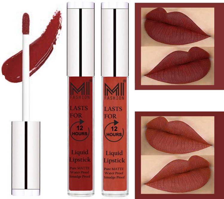 MI FASHION 100% Veg Matte Made in India Liquid Lip Gloss Lipstick Waterproof, Long Lasting Set of 2 - Code-011 Price in India