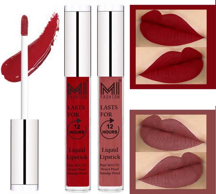 MI FASHION 100% Veg Matte Made in India Liquid Lip Gloss Lipstick Waterproof, Long Lasting Set of 2 - Code-434 Price in India