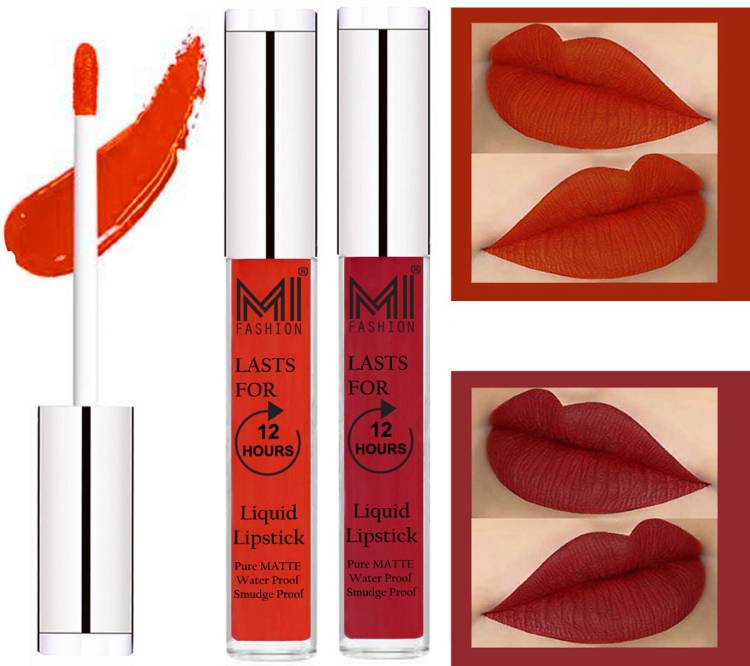 MI FASHION 100% Veg Matte Made in India Liquid Lip Gloss Lipstick Waterproof, Long Lasting Set of 2 - Code-416 Price in India