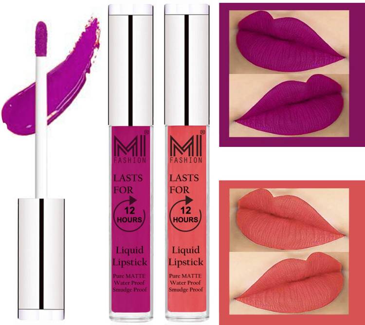 MI FASHION 100% Veg Matte Made in India Liquid Lip Gloss Lipstick Waterproof, Long Lasting Set of 2 - Code-090 Price in India