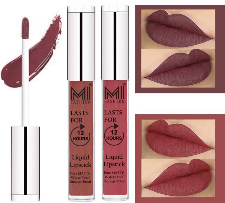 MI FASHION 100% Veg Matte Made in India Liquid Lip Gloss Lipstick Waterproof, Long Lasting Set of 2 - Code-404 Price in India