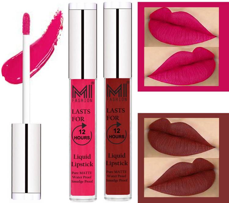 MI FASHION 100% Veg Matte Made in India Liquid Lip Gloss Lipstick Waterproof, Long Lasting Set of 2 - Code-084 Price in India