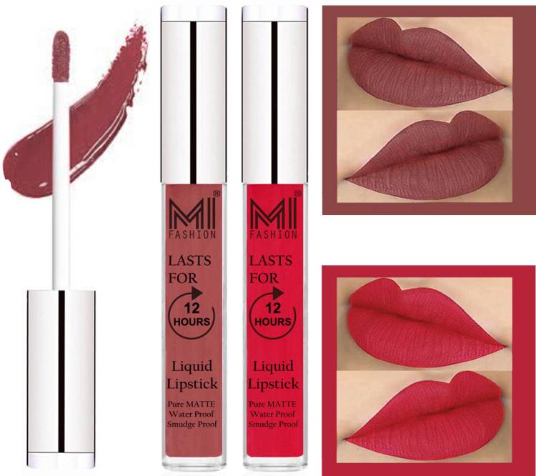 MI FASHION 100% Veg Matte Made in India Liquid Lip Gloss Lipstick Waterproof, Long Lasting Set of 2 - Code-019 Price in India