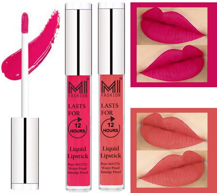 MI FASHION 100% Veg Matte Liquid Lip Gloss Lipstick Waterproof, Long Lasting Set of 2 - Code-555 Price in India