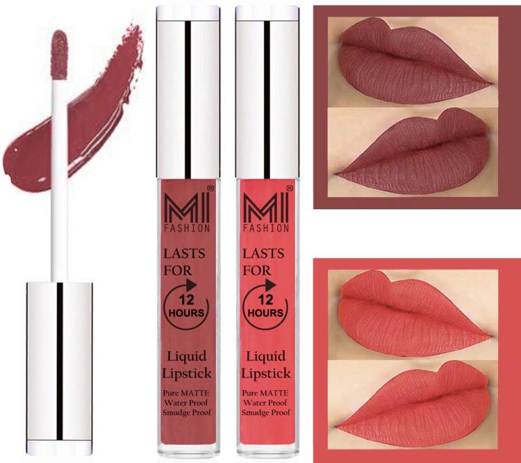 MI FASHION 100% Veg Matte Made in India Liquid Lip Gloss Lipstick Waterproof, Long Lasting Set of 2 - Code-027 Price in India