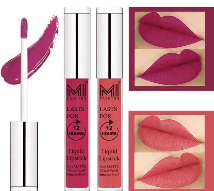 MI FASHION 100% Veg Matte Made in India Liquid Lip Gloss Lipstick Waterproof, Long Lasting Set of 2 - Code-126 Price in India