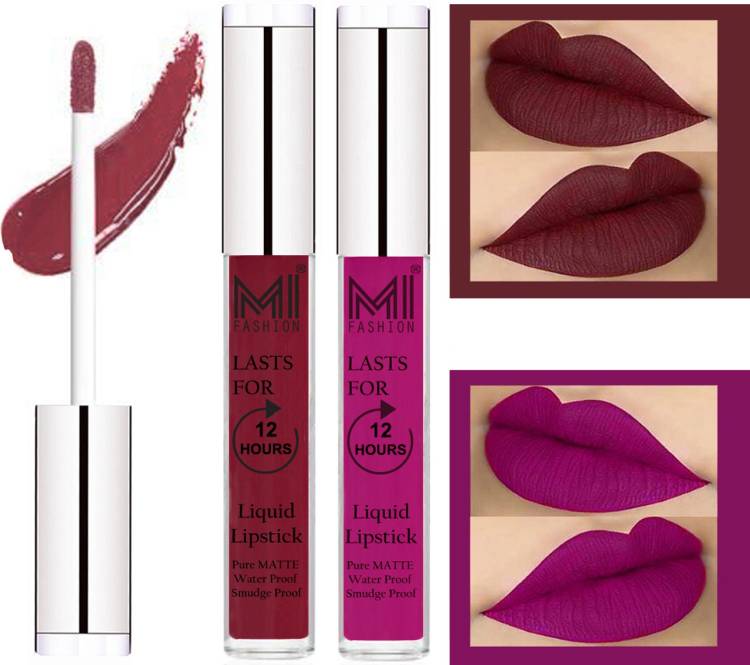 MI FASHION 100% Veg Matte Made in India Liquid Lip Gloss Lipstick Waterproof, Long Lasting Set of 2 - Code-187 Price in India