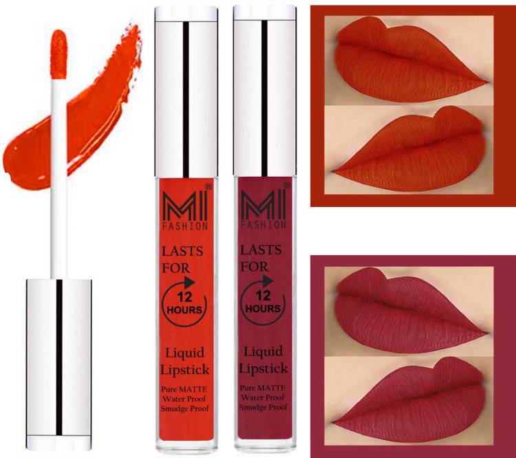 MI FASHION 100% Veg Matte Made in India Liquid Lip Gloss Lipstick Waterproof, Long Lasting Set of 2 - Code-438 Price in India