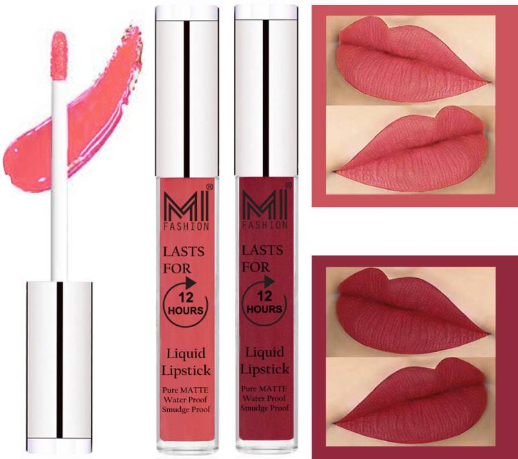 MI FASHION 100% Veg Matte Liquid Lip Gloss Lipstick Waterproof, Long Lasting Set of 2 - Code-164 Price in India