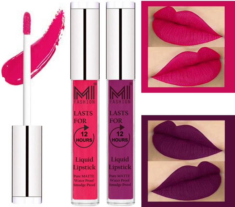 MI FASHION 100% Veg Matte Made in India Liquid Lip Gloss Lipstick Waterproof, Long Lasting Set of 2 - Code-047 Price in India