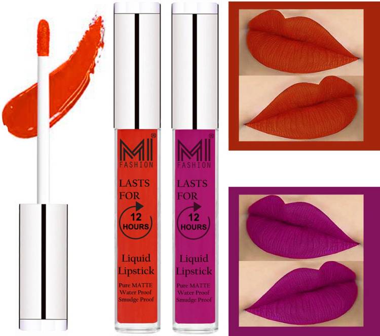 MI FASHION 100% Veg Matte Made in India Liquid Lip Gloss Lipstick Waterproof, Long Lasting Set of 2 - Code-191 Price in India