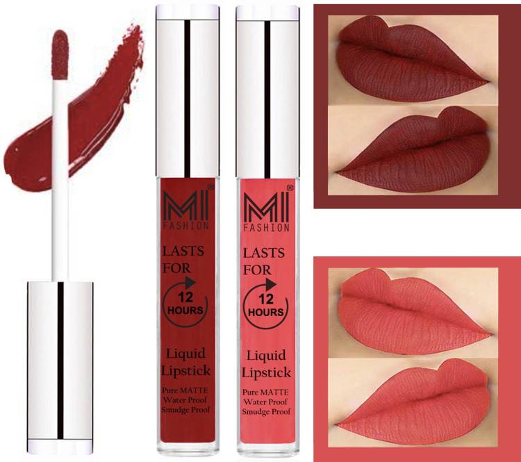 MI FASHION 100% Veg Matte Made in India Liquid Lip Gloss Lipstick Waterproof, Long Lasting Set of 2 - Code-036 Price in India