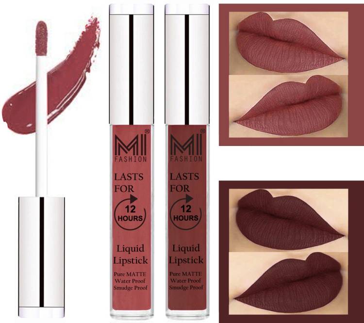 MI FASHION 100% Veg Matte Made in India Liquid Lip Gloss Lipstick Waterproof, Long Lasting Set of 2 - Code-422 Price in India