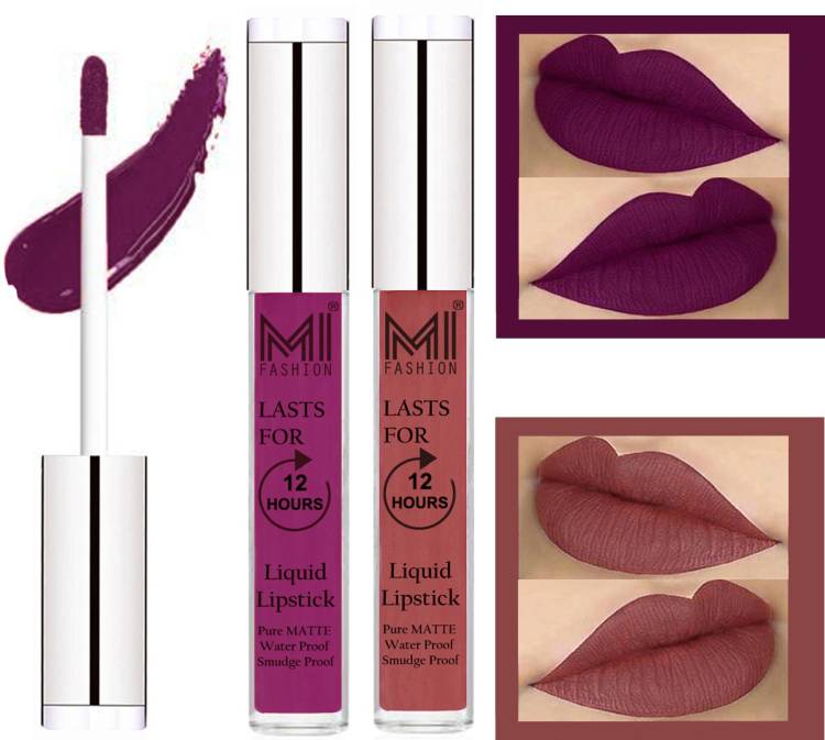 MI FASHION 100% Veg Matte Made in India Liquid Lip Gloss Lipstick Waterproof, Long Lasting Set of 2 - Code-030 Price in India