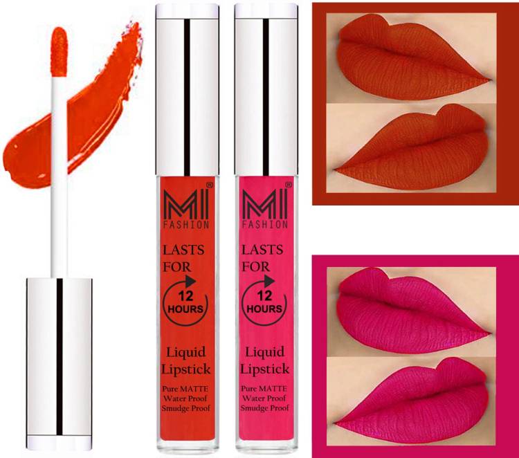 MI FASHION 100% Veg Matte Made in India Liquid Lip Gloss Lipstick Waterproof, Long Lasting Set of 2 - Code-195 Price in India