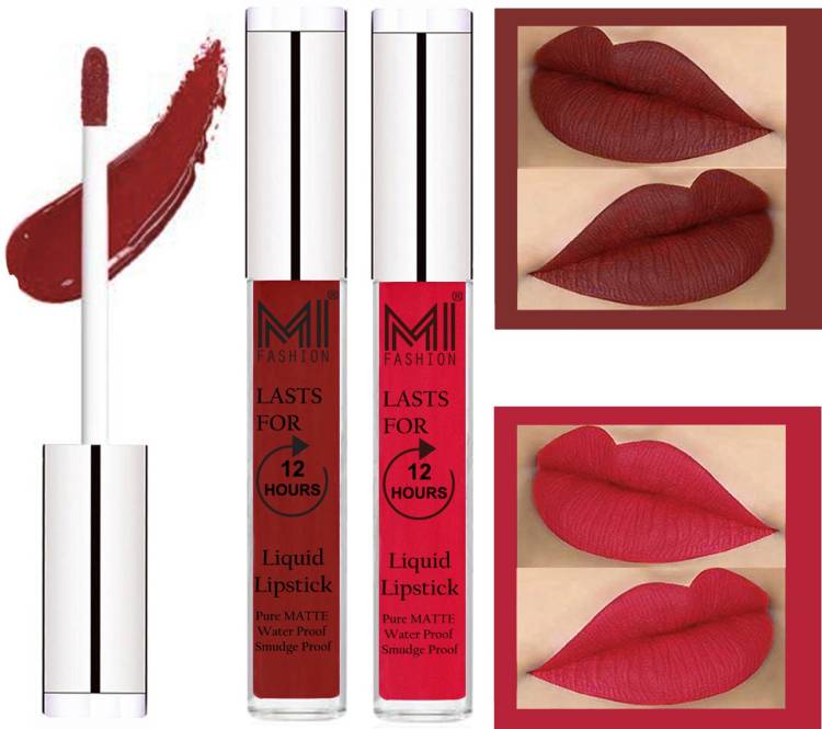 MI FASHION 100% Veg Matte Made in India Liquid Lip Gloss Lipstick Waterproof, Long Lasting Set of 2 - Code-025 Price in India