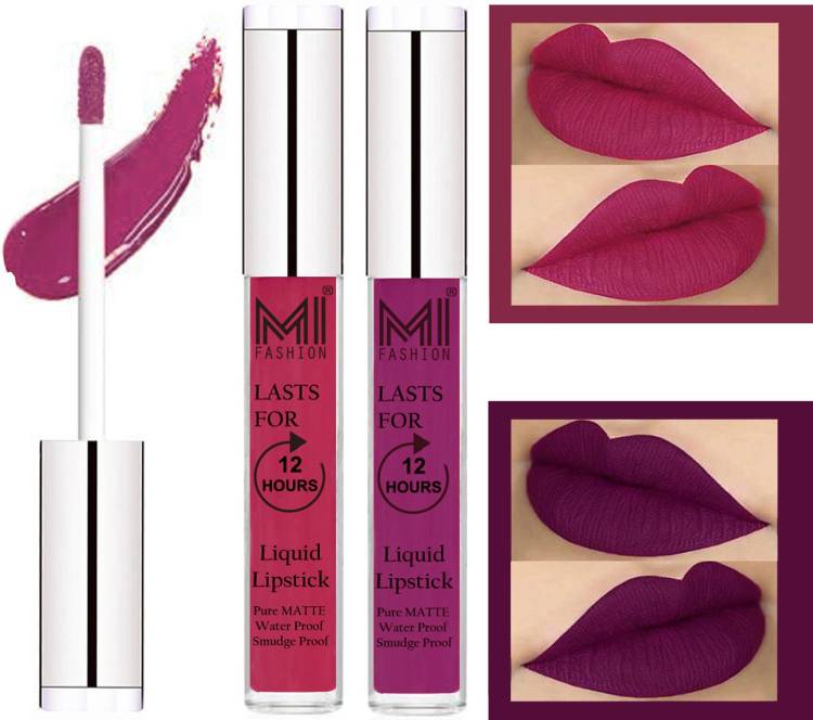 MI FASHION 100% Veg Matte Liquid Lip Gloss Lipstick Waterproof, Long Lasting Set of 2 - Code-204 Price in India