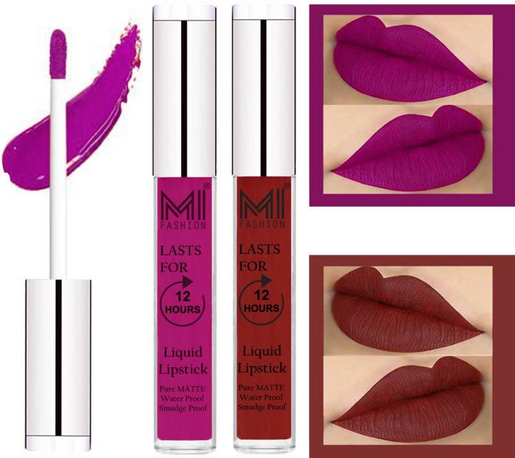 MI FASHION 100% Veg Matte Made in India Liquid Lip Gloss Lipstick Waterproof, Long Lasting Set of 2 - Code-074 Price in India