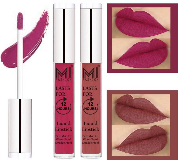 MI FASHION 100% Veg Matte Liquid Lip Gloss Lipstick Waterproof, Long Lasting Set of 2 - Code-155 Price in India