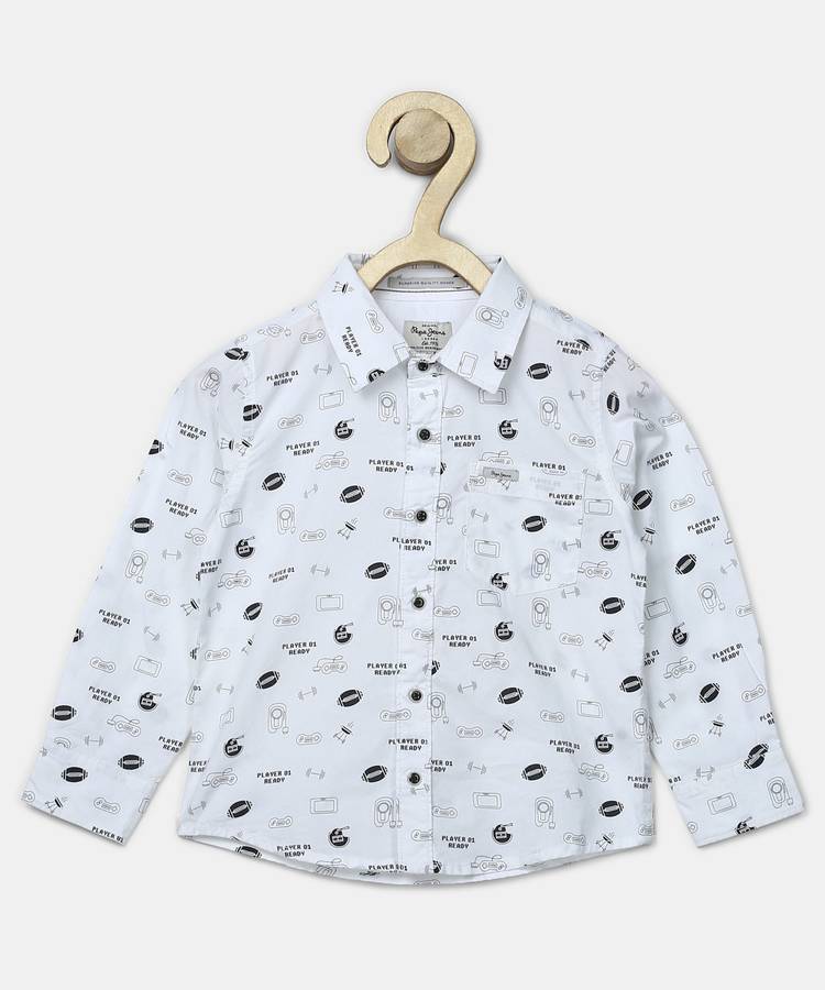Boys Regular Fit Printed Spread Collar Casual Shirt