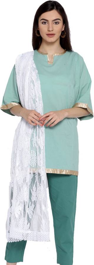 Cotton Blend Woven White Women Dupatta