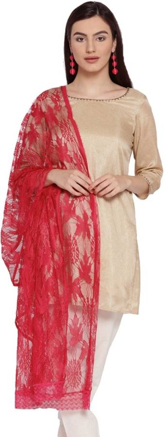 Cotton Blend Woven Red Women Dupatta