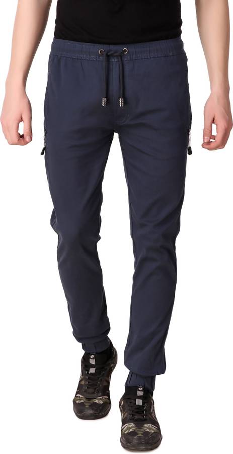 Slim Fit Men Blue Cotton Blend Trousers