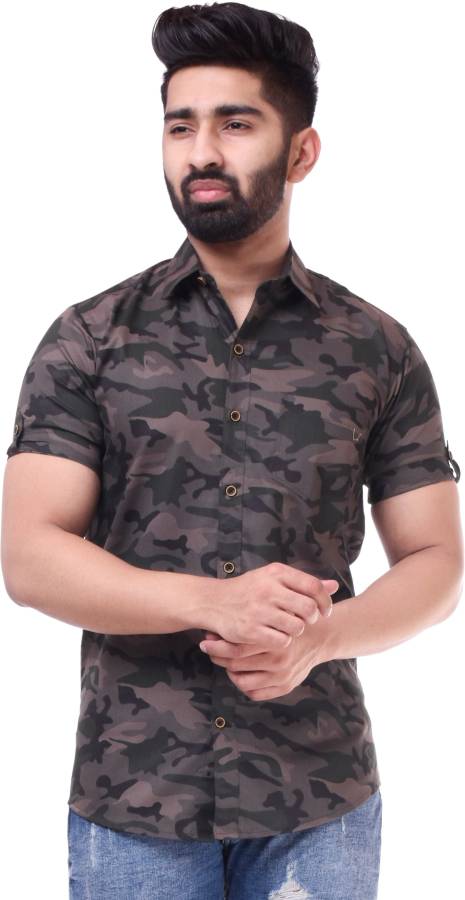 Men Printed Casual Spread Collar Shirt