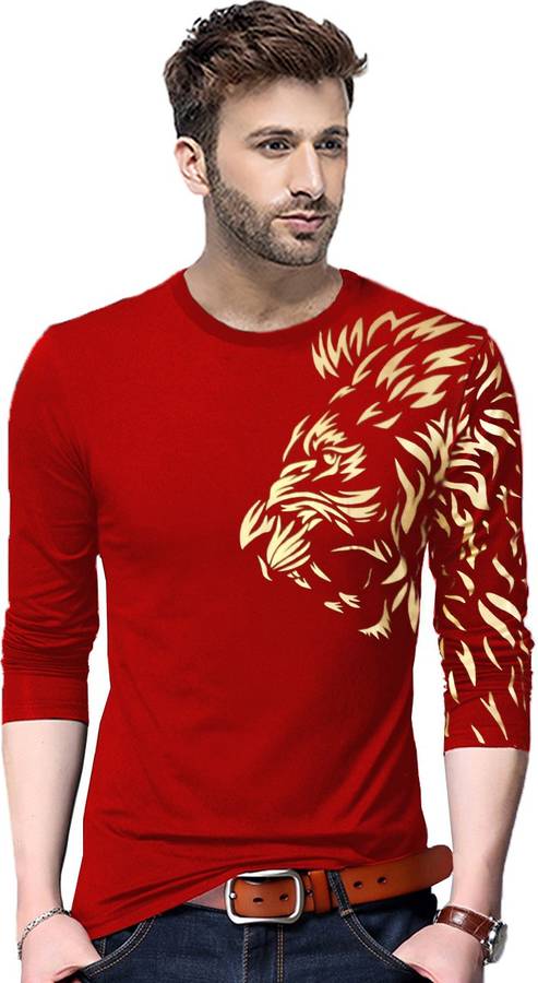 Graphic Print Men Round Neck Red T-Shirt