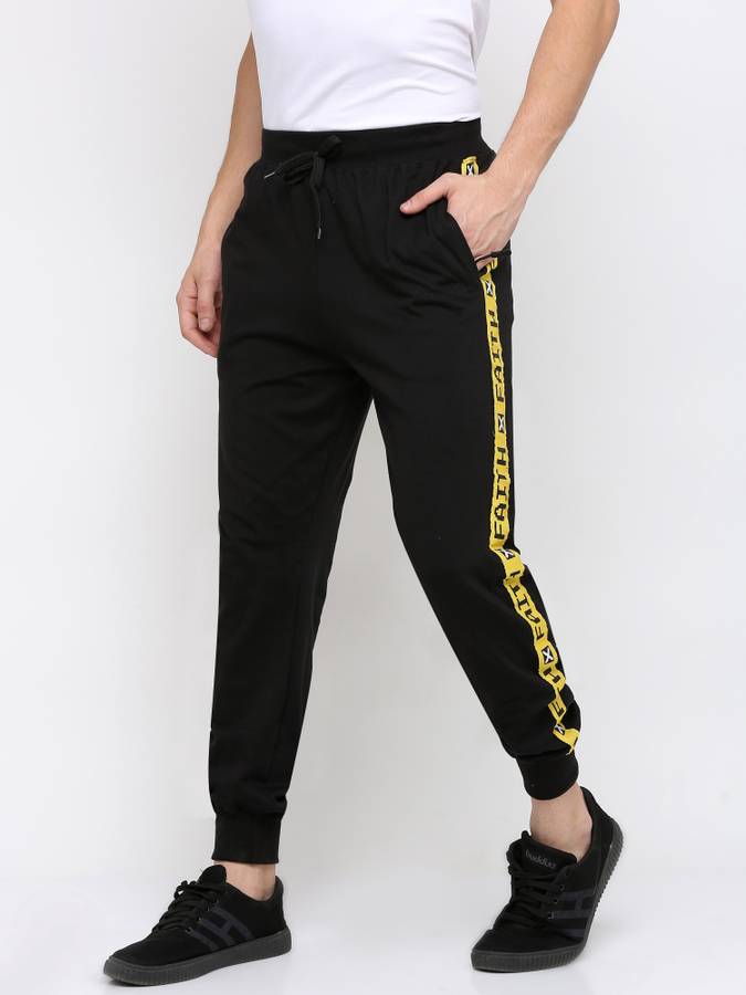 Striped Men Black, Yellow Track Pants