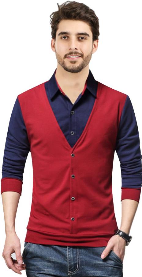 Color Block Men Polo Neck Multicolor T-Shirt Price in India