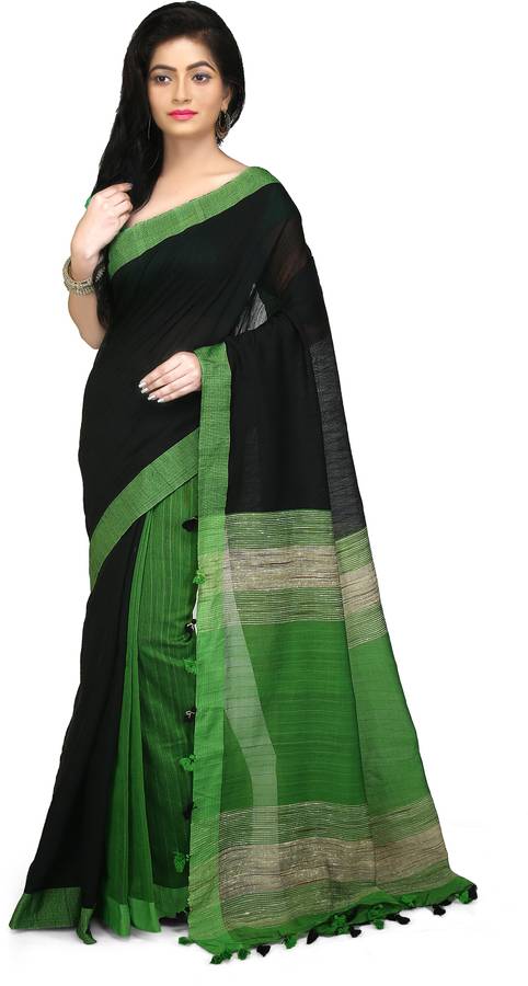 Striped, Solid, Self Design Handloom Cotton Jute Blend, Pure Cotton Saree