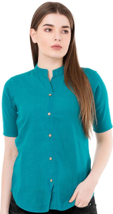 Formal Regular Sleeves Solid Women Green Top