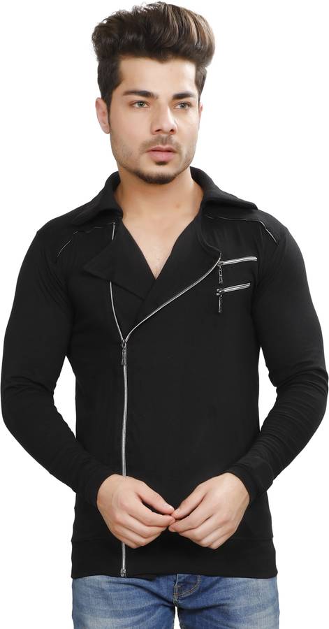 Solid Men Asymmetric Neck Black T-Shirt